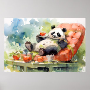 Póster Panda Relajándose En Jardín Diversión Animal Feliz