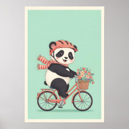 Póster Panda Riding Bicycle Nursery Art