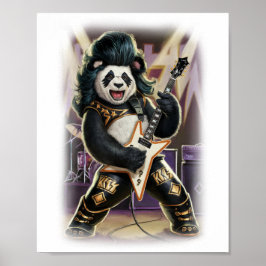 Póster Panda Rocker has Fun playing Hard Rock on a White
