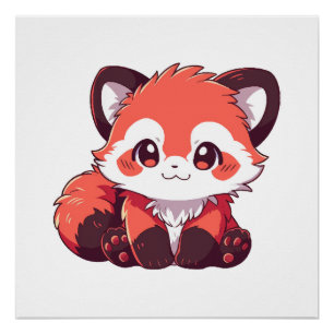 Póster panda rojo adorable