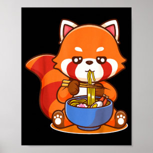 Póster Panda Rojo Comiendo Sopa Japonesa Ramen Animal De