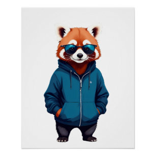 Póster Panda Rojo Con Hoodie Funny Guay Animal Music