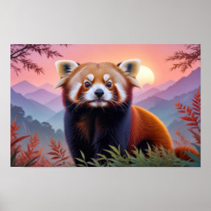 Póster Panda Rojo Doble Exposición Naturaleza Animal Salv