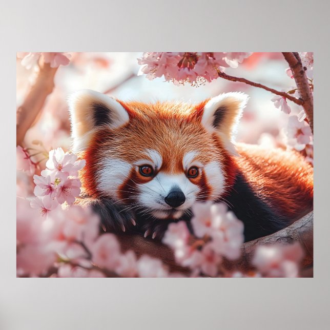 Póster Panda Rojo Entre Flores De Cerezo (Frente)