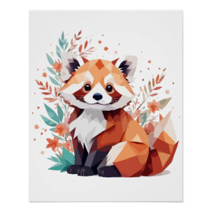 Póster Panda Rojo Jugador Adorable Diversión Animal Color