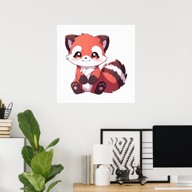 Póster panda rojo lindo (Oficina en casa)