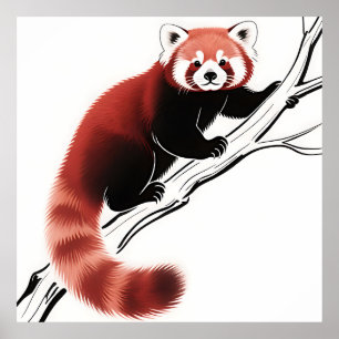 Póster Panda Rojo Posado en una Rama