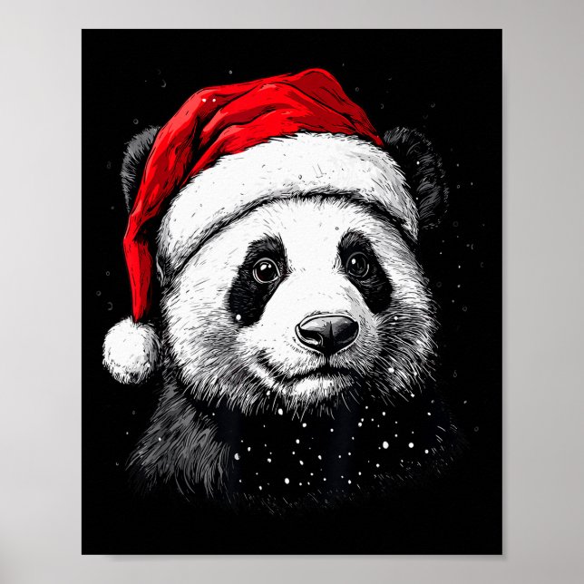 Póster Panda Santa Hat Funny Panda Lovers Christmas Xmas  (Frente)