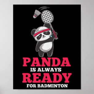Póster Panda Siempre Listo Jugador de Dminton Con Amor An