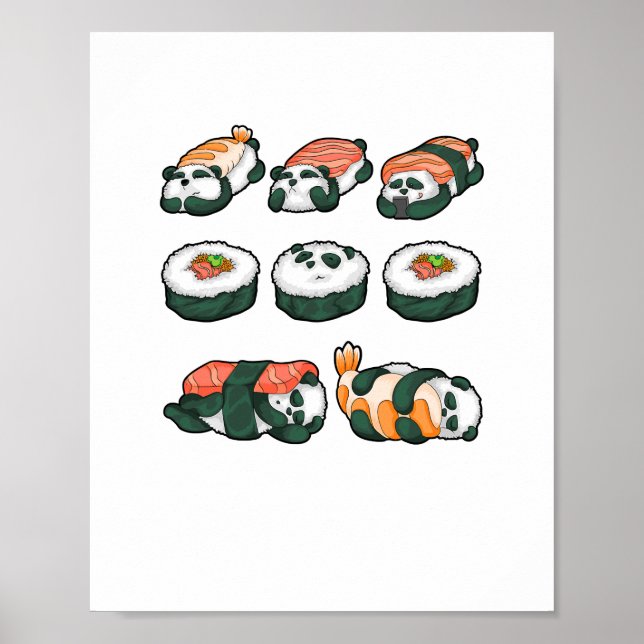 Póster Panda Sushi Cute Maki Lover Funny Food Gift (Frente)
