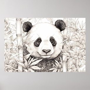 Póster Panda Tranquilidad Natural Prairie Estilo de dibuj