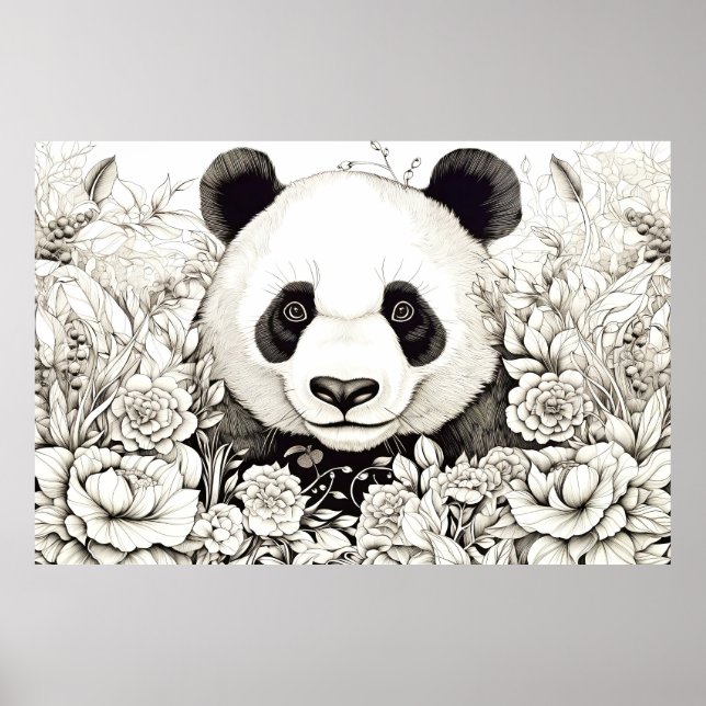 Póster Panda Tranquilidad Natural Prairie Estilo de dibuj (Frente)