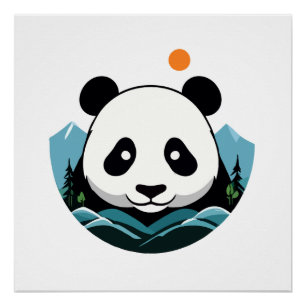 Póster Panda Vector Arte Animal Moderno Ciudad Urbana Grá