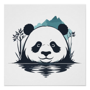 Póster Panda Vector Arte Animal Moderno Ciudad Urbana Grá