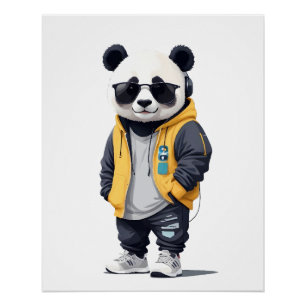 Póster Panda Viendo Carácter Animal De Hoodie Gracioso En