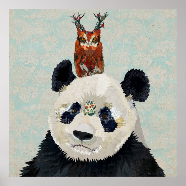 PÓSTER PANDA Y ANTLER FLORAL OWL (Frente)