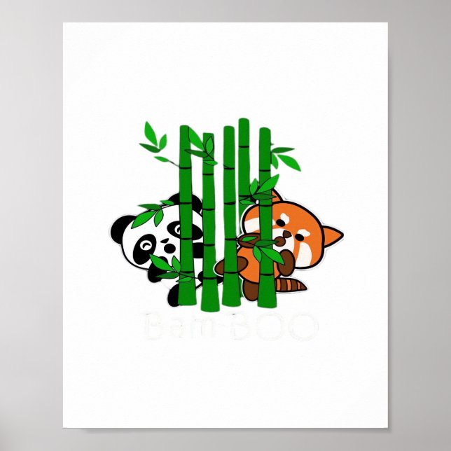 Póster Panda Y Panda Rojo Bamboo Peeka (Frente)
