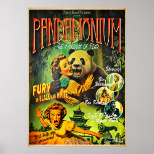 Póster Pandamonium Funny Panda retro poster de películas 