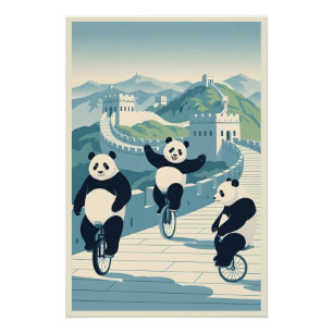 Póster Pandas divertidos en China