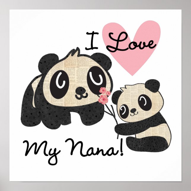 Póster Pandas que amo a mi nana (Frente)