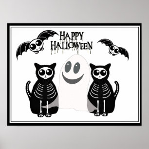 Póster Pandilla de animales del Skeleton de Halloween