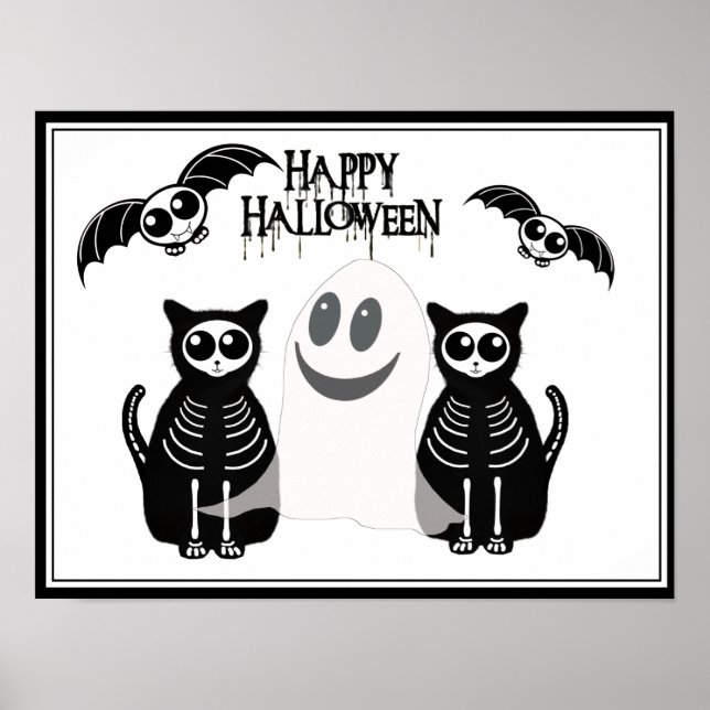 Póster Pandilla de animales del Skeleton de Halloween (Frente)