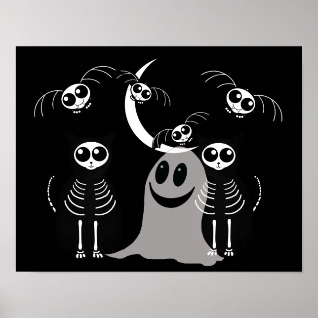 Póster Pandilla de animales del Skeleton de Halloween (Frente)