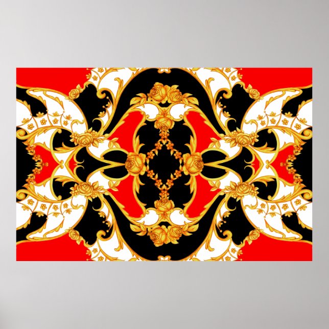 Póster Panel complejo de Rococo con elementos florales (Frente)