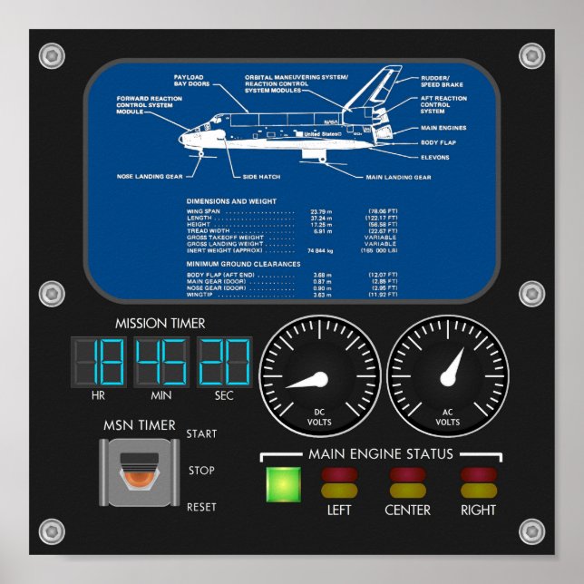 Póster Panel principal del transbordador espacial (Frente)