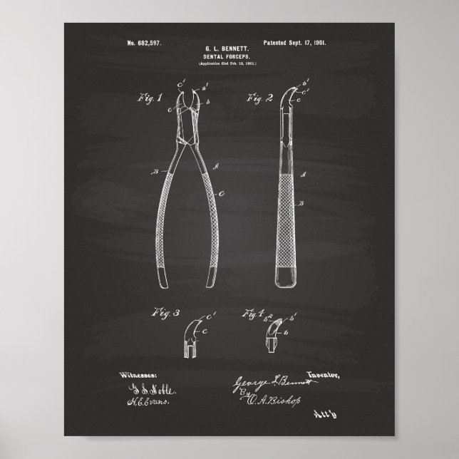 Póster Paneles dentales 1901 Patent Art Chalkboard (Frente)