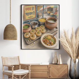 Póster Pani Puri y comida callejera Chaat india