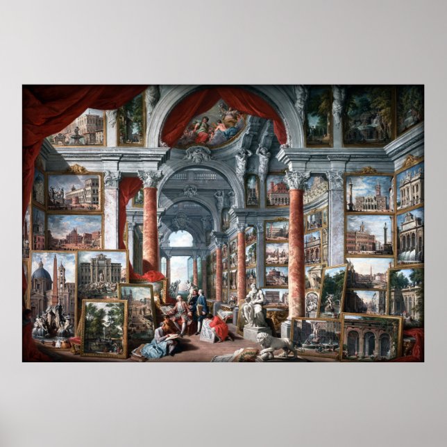 Póster Pannini - Galería de las vistas de la Roma moderna (Frente)