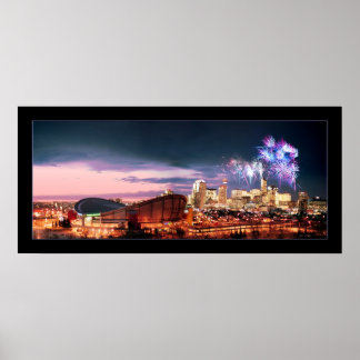 Póster Panorama de algas con fuegos artificiales.