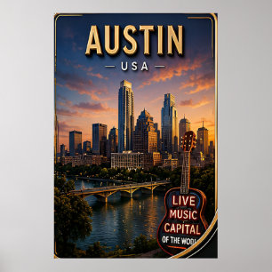 Póster Panorama de Austin Texas Viajes