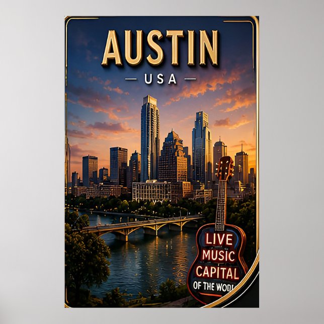 Póster Panorama de Austin Texas Viajes (Frente)