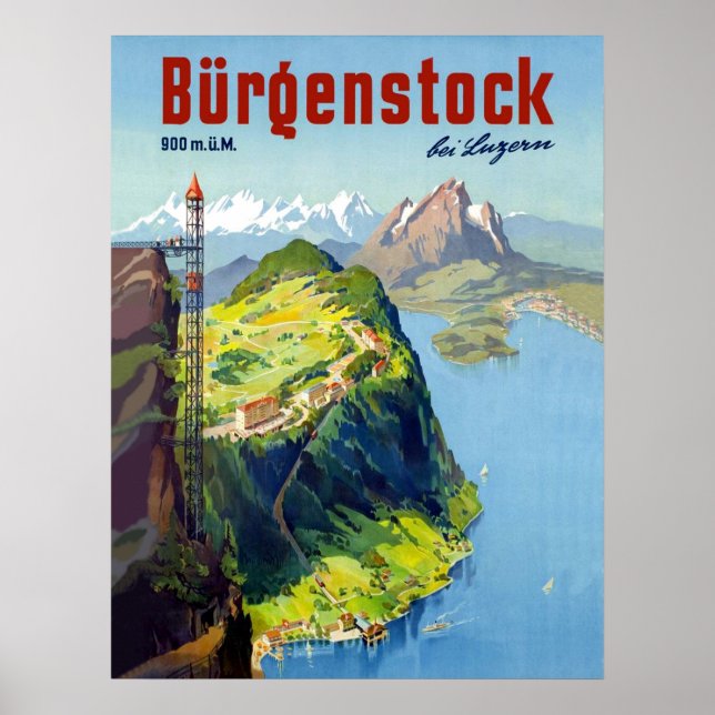 Póster Panorama de Burgenstock, punto de vista, Suiza (Frente)