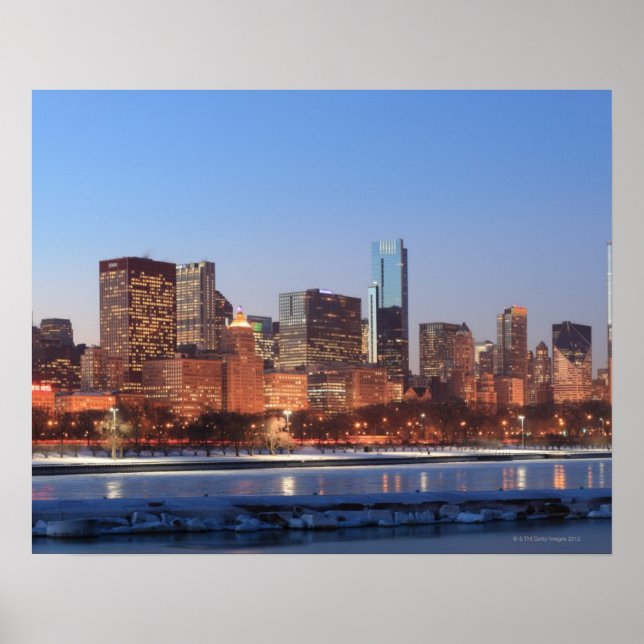 Póster Panorama de Chicago, Illinois a lo largo del lago (Frente)