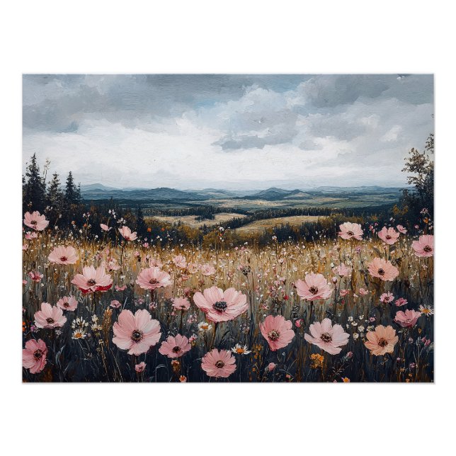 Póster Panorama de flores silvestres rosadas de Rubor (Anverso)