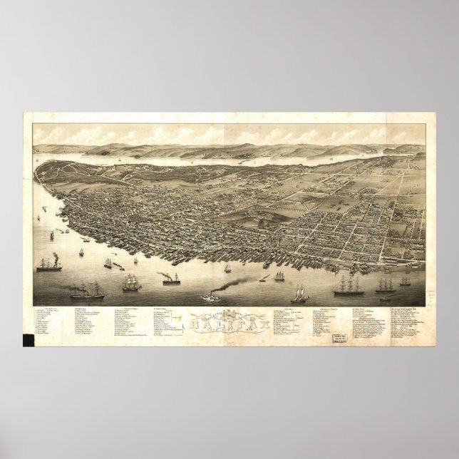 Póster Panorama de Halifax, Nueva Escocia (Canadá) (1879) (Frente)