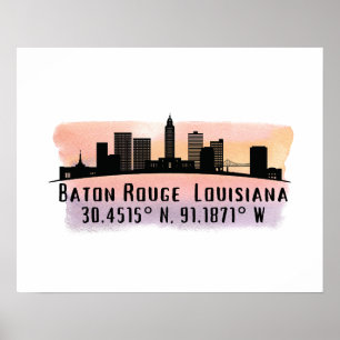 Póster Panorama de la ciudad de Baton Rouge LA 