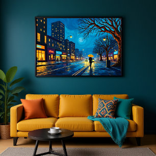 Póster Panorama de la ciudad nocturna giratorio con parag