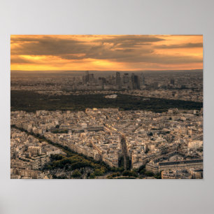 Póster Panorama de La Défense de París al atardecer