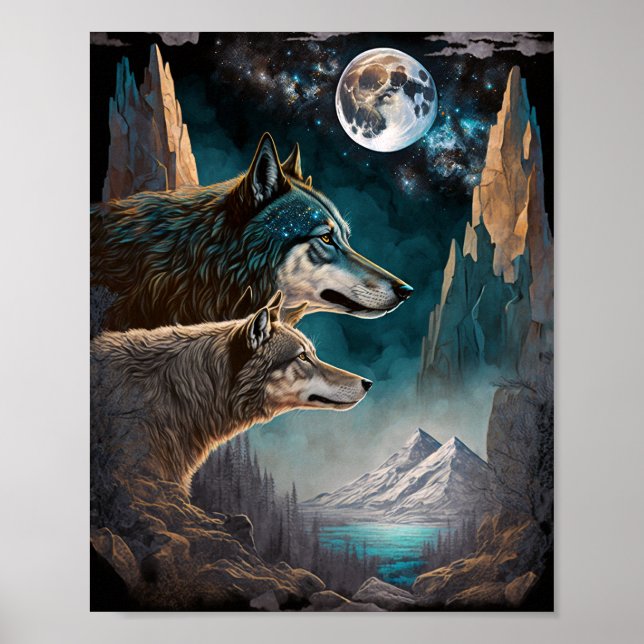 Póster Panorama de la fantasía de los lobos de la luna ll (Frente)