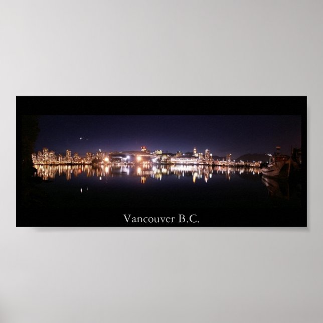 Póster Panorama de la noche de Vancouver (Frente)