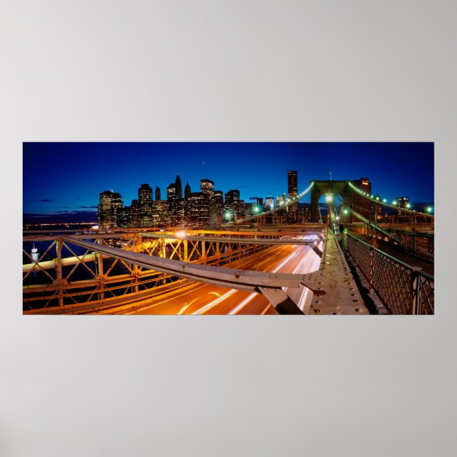 Póster Panorama de la Noche del Puente de Brooklyn (Frente)