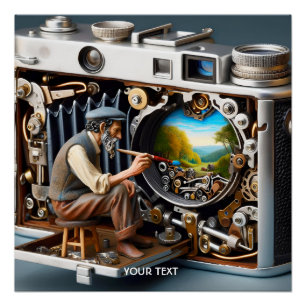 Póster Panorama de la pintura de una cámara corta y fantá