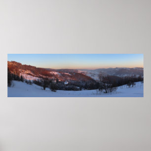 Póster Panorama de la puesta de sol de Beskid Sądecki