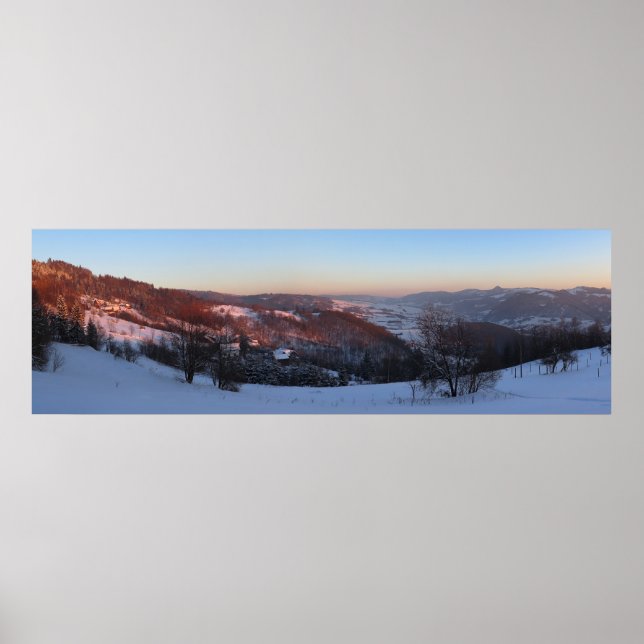 Póster Panorama de la puesta de sol de Beskid Sądecki (Frente)