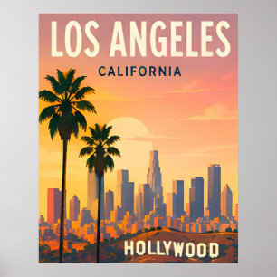 Póster Panorama de Los Ángeles y Hollywood Hills