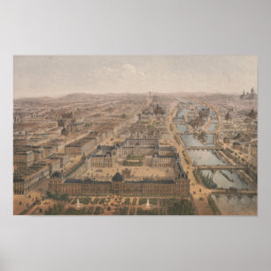 Póster Panorama de París, el río Sena y el Louvre